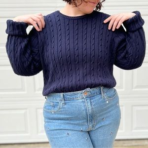 Cable Knit Sweater | Izod Blue | Size Large